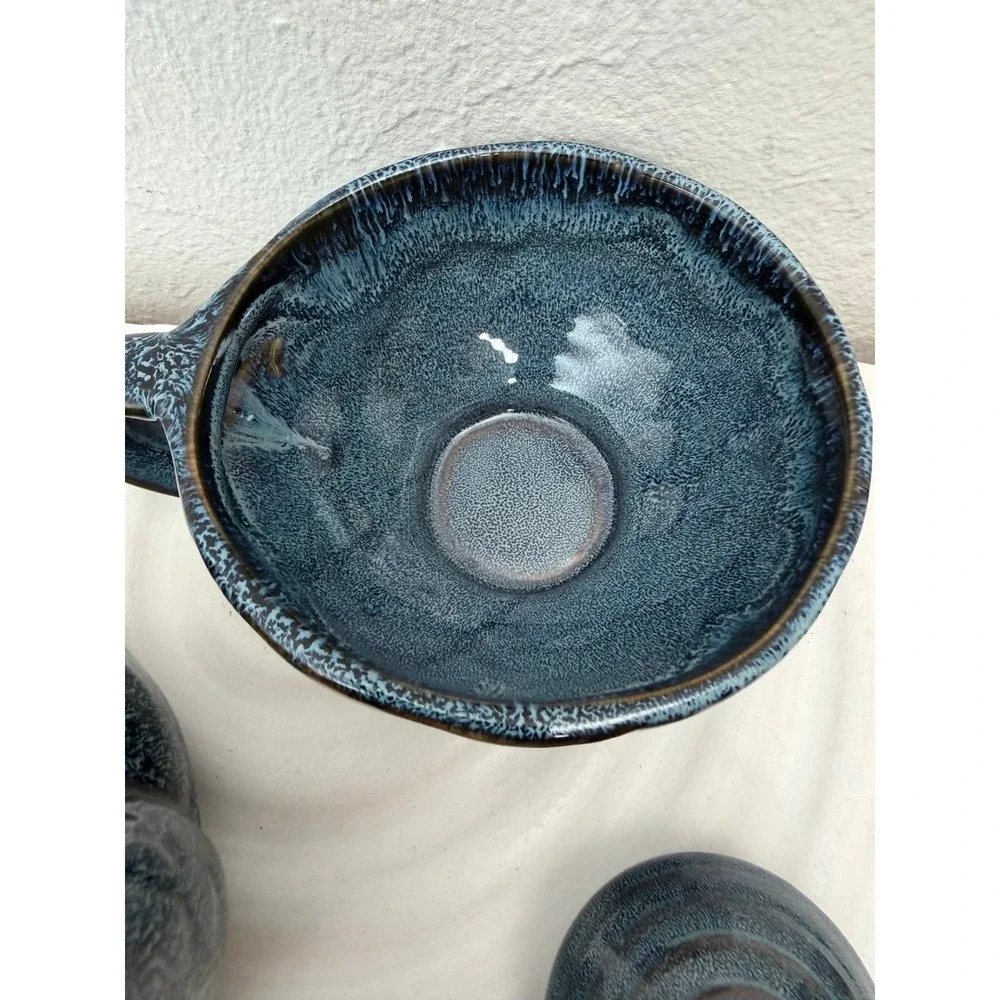 Blue Ceramic Tea for One Teapot & Cup Set Glazed Stoneware Tea Set